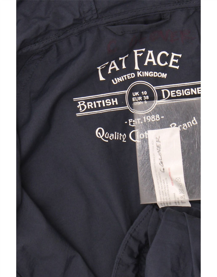 FAT FACE Womens Oversized Hooded Rain Jacket UK 10 Small  Navy Blue Cotton
