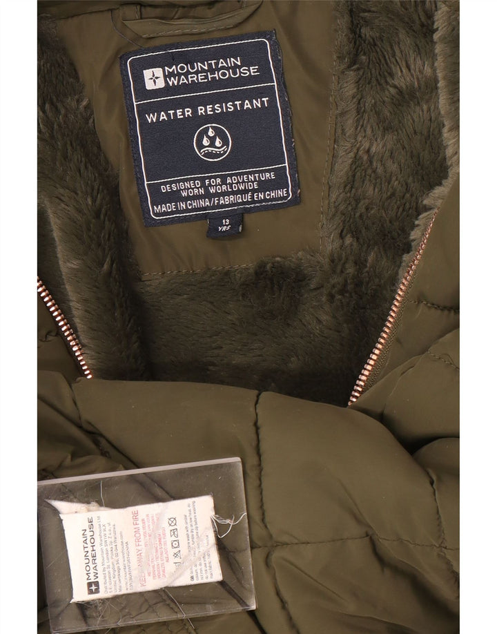 Podstavljena jakna s kapuljačom za djevojčice Mountain Warehouse 12-13 godina kaki poliester