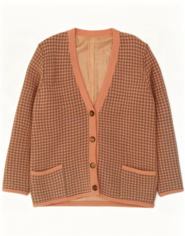 Vintage ženski kardigan džemper UK 18 XL Pink Houndstooth