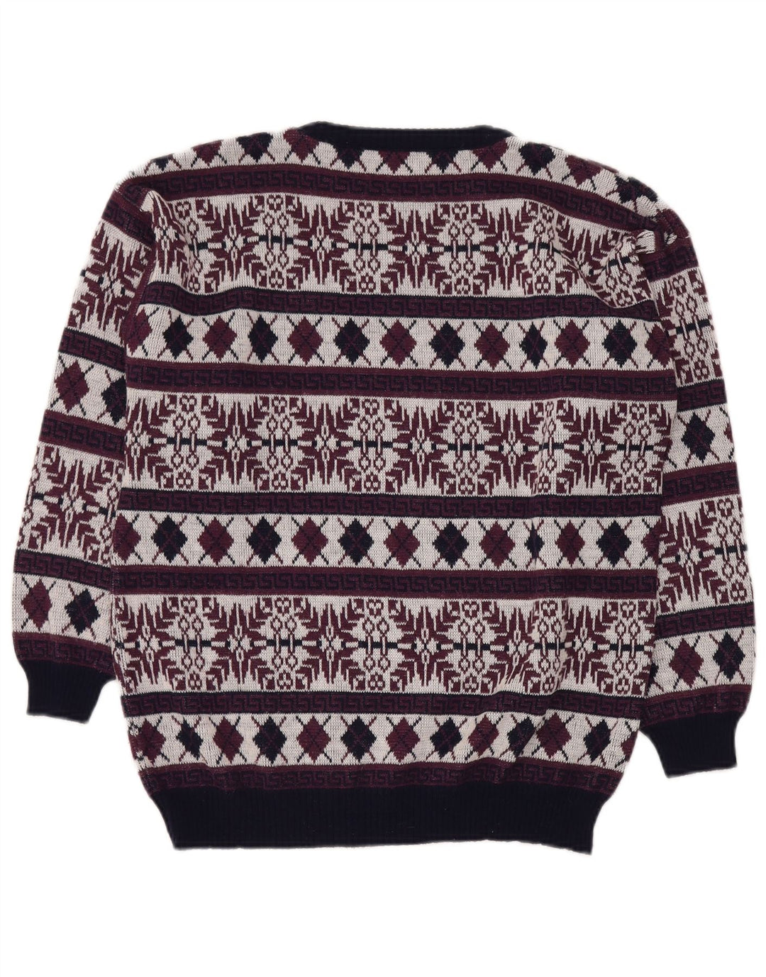 VINTAGE muški džemper s okruglim izrezom UK 40 Srednji bordo Fair Isle