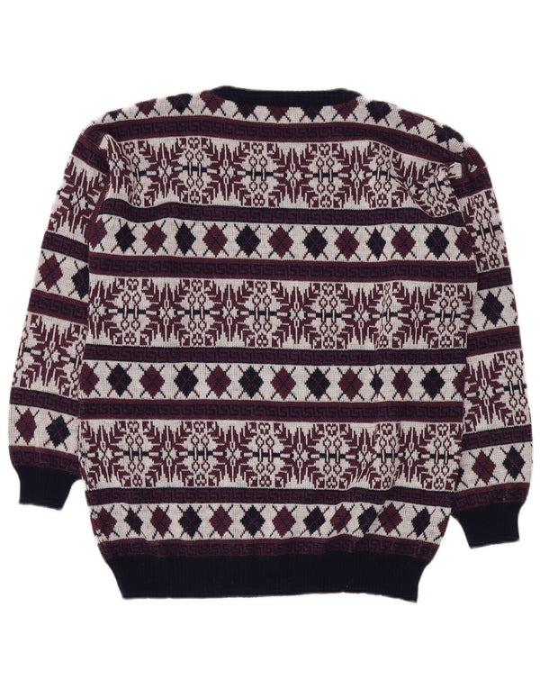 VINTAGE muški džemper s okruglim izrezom UK 40 Srednji bordo Fair Isle