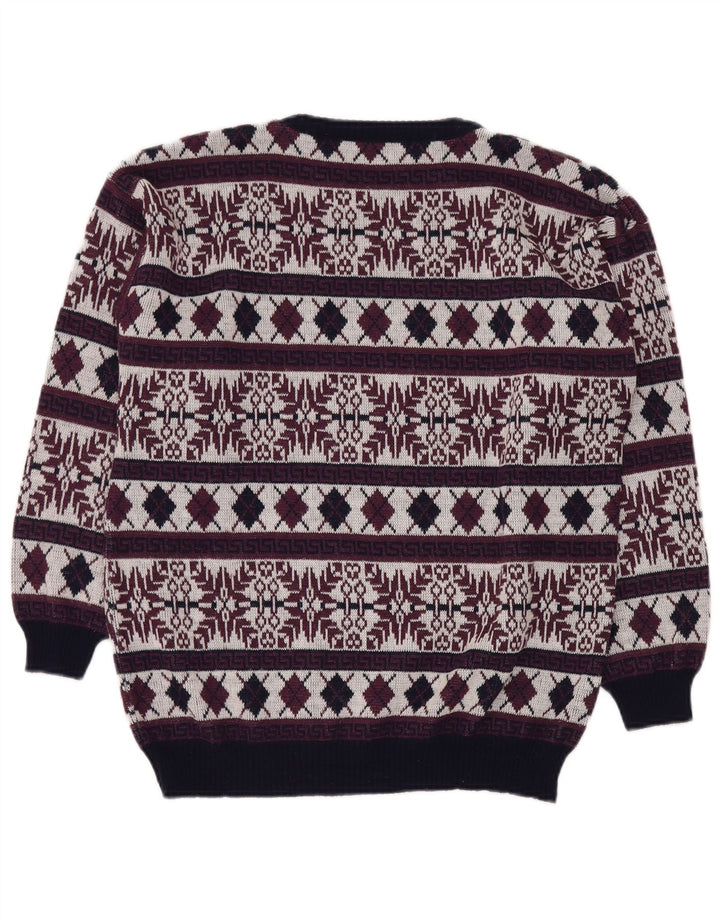 VINTAGE muški džemper s okruglim izrezom UK 40 Srednji bordo Fair Isle