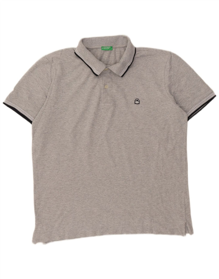 BENETTON Mens Polo Shirt Large Grey Cotton