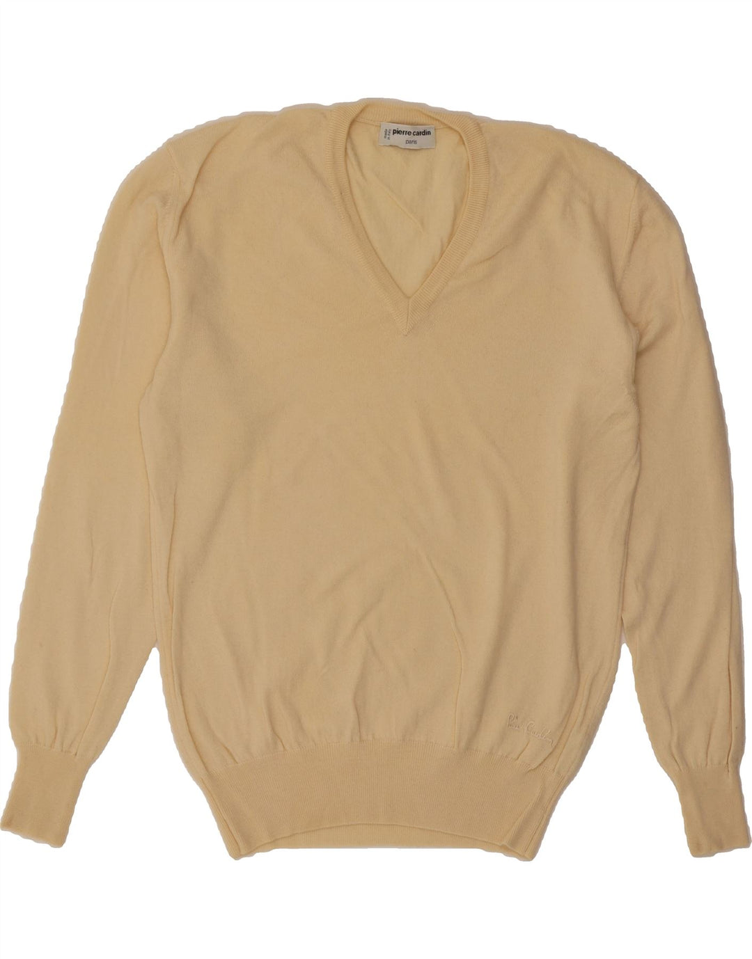 PIERRE CARDIN Mens V-Neck Jumper Sweater Medium Beige Wool Vintage Pierre Cardin and Second-Hand Pierre Cardin from Messina Hembry 