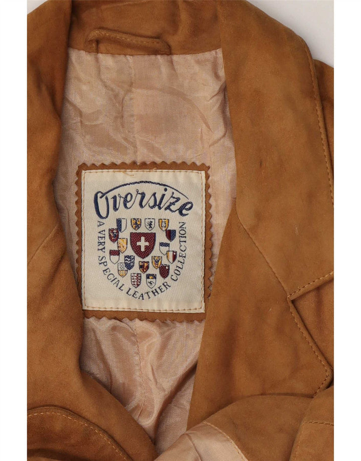 Vintage ženska jakna od brušene kože s 3 gumba UK 14 srednje bež kožna