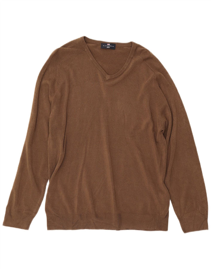 MARKS & SPENCER Muški plavi Harbor džemper s V-izrezom, veliki smeđi