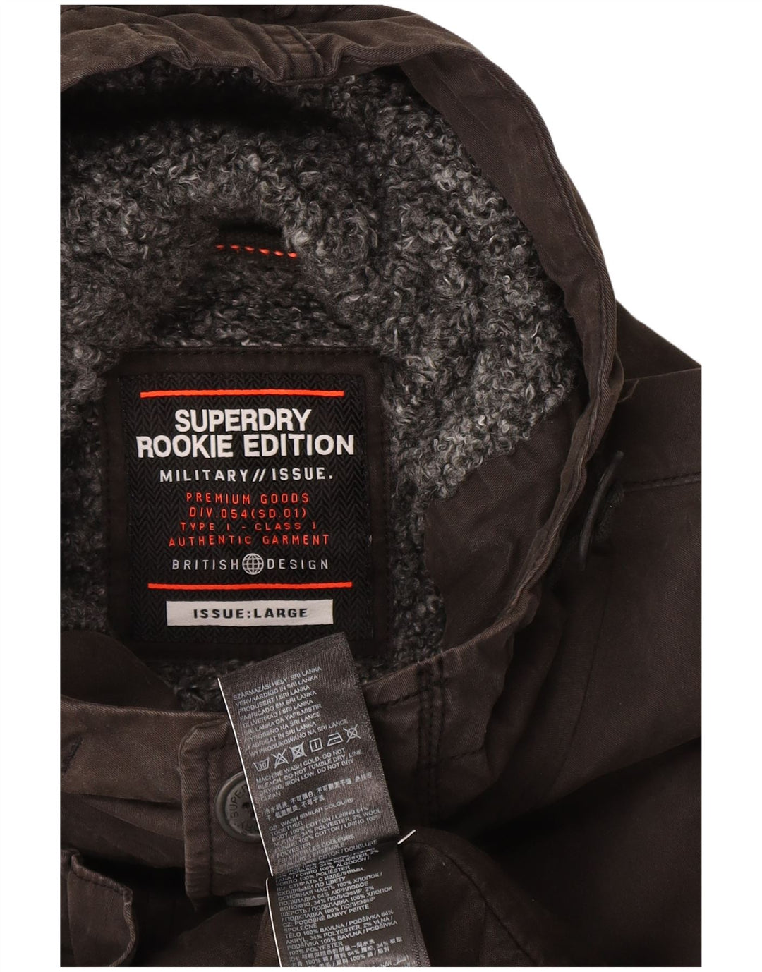 Superdry muška vojna parka jakna s kapuljačom UK 40, veliki sivi pamuk