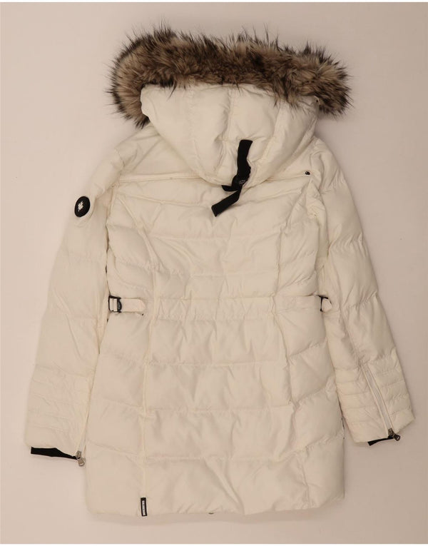 KHUJO Mens Regular Hooded Padded Jacket Small White Polyester