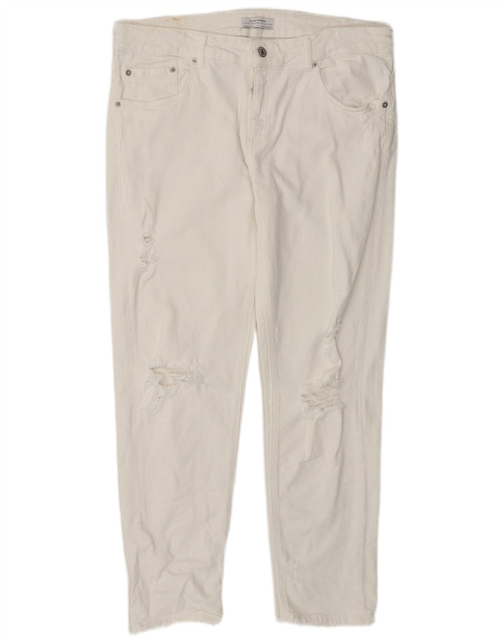 ZARA Womens Distressed Slim Jeans EU 42 Large W32 L27 White