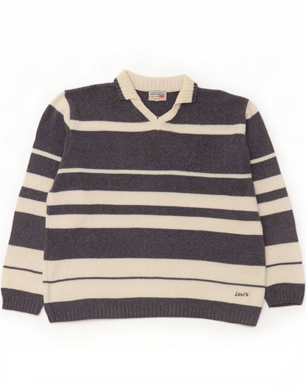 Levi's muški pulover s polo ovratnikom, veliki pamuk na sive pruge