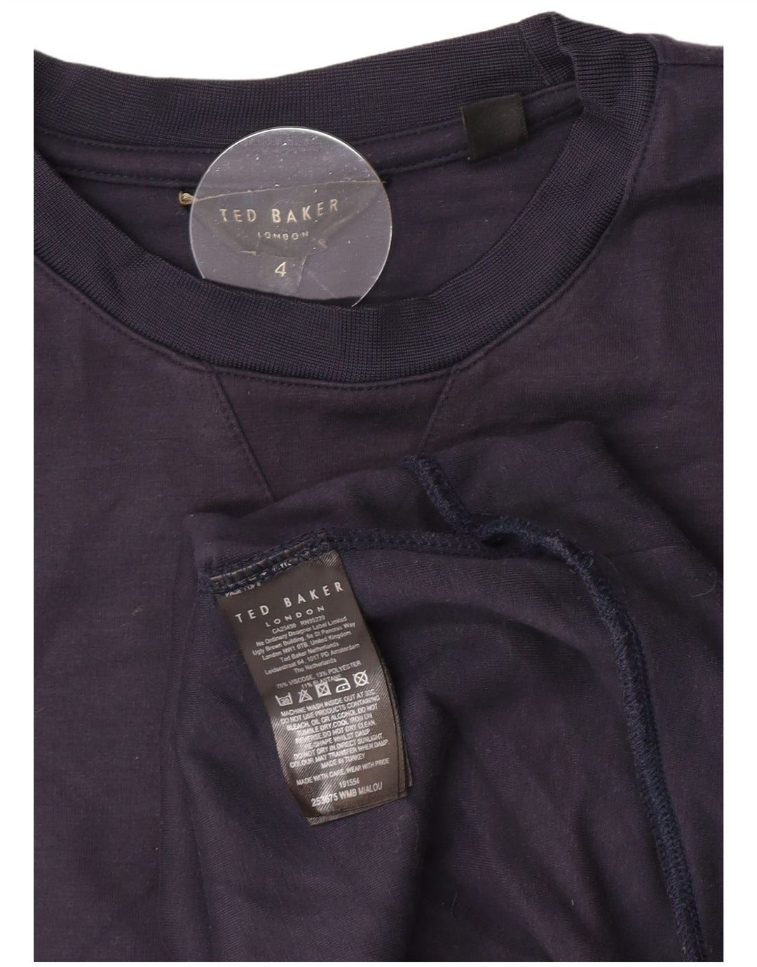 Ted Baker Ženska majica s kratkim rukavima, velika mornarsko plava viskoza, veličina 4
