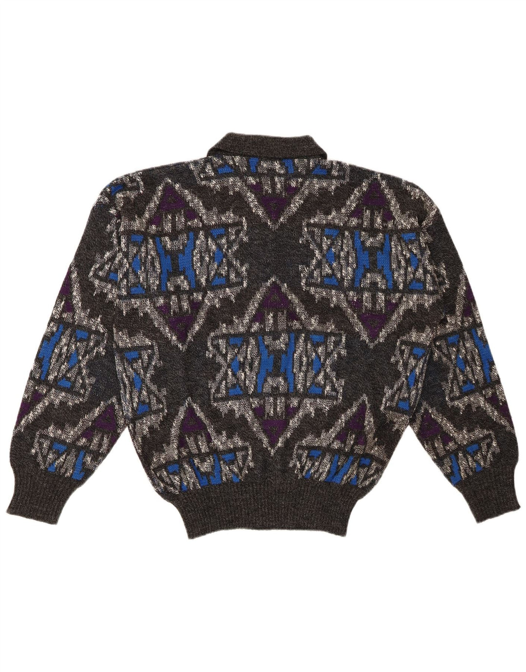 VINTAGE Mens Polo Neck Jumper Sweater IT 50 Medium Grey Geometric