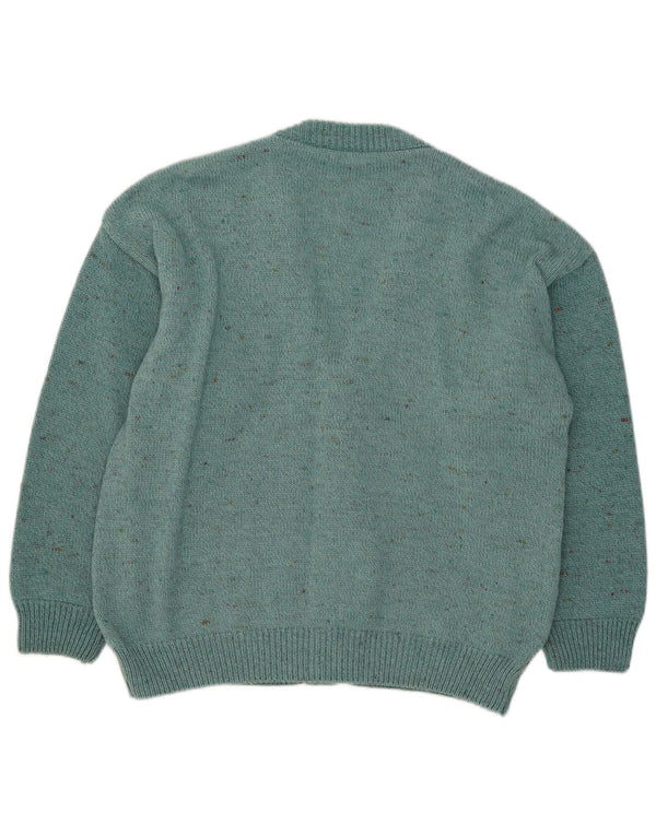 Vintage ženski kardigan džemper UK 16 Velika tirkizna geometrijska vuna