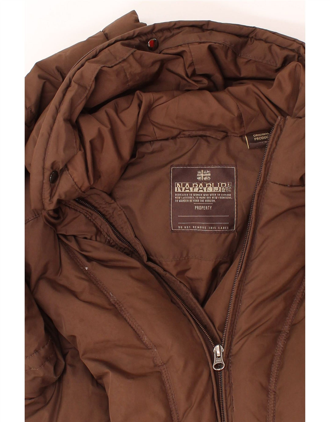 NAPAPIJRI Womens Hooded Padded Jacket UK 14 Large Brown Polyester Vintage Napapijri and Second-Hand Napapijri from Messina Hembry 