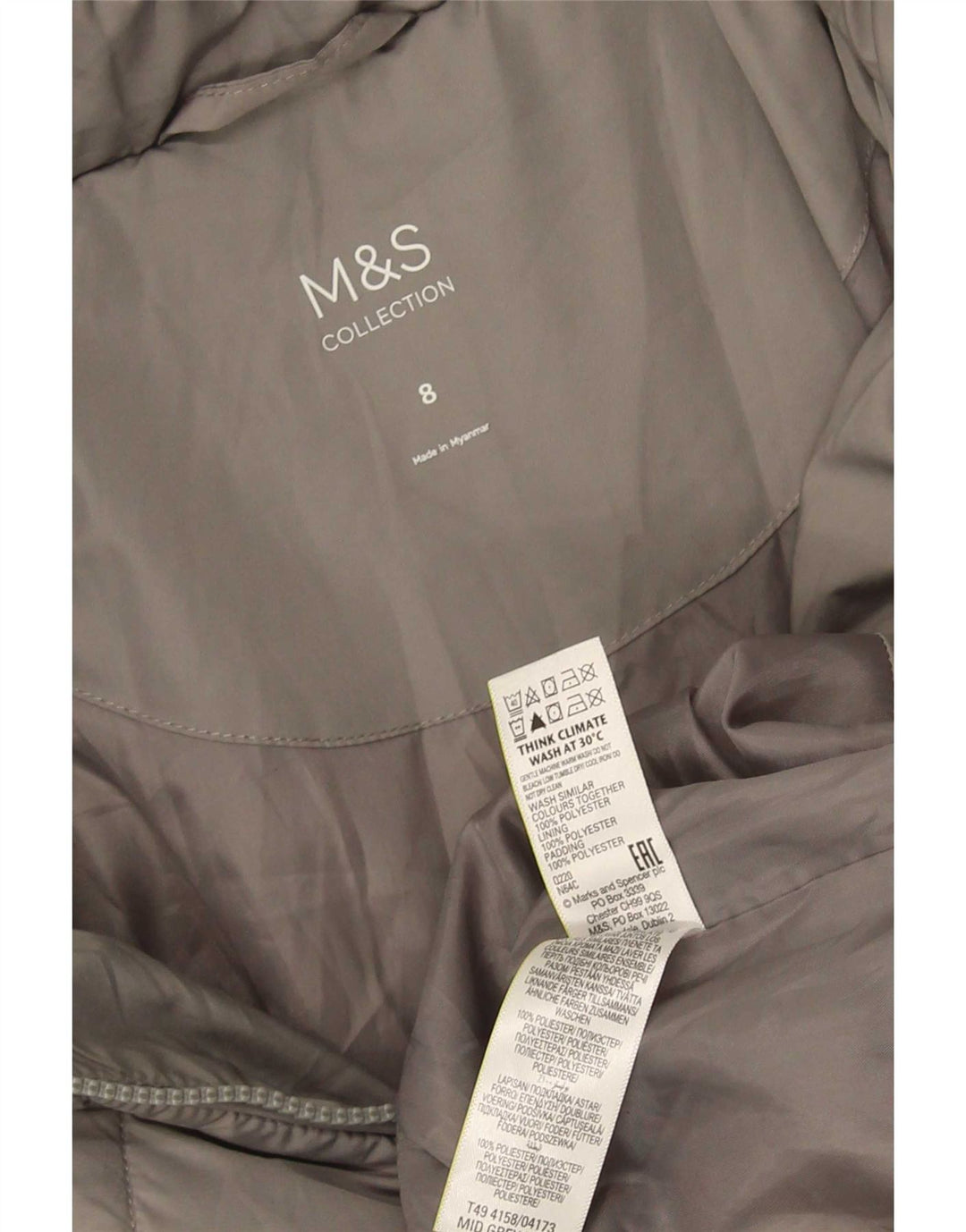 Marks & Spencer ženski podstavljeni kaput UK 8 Mali sivi poliester