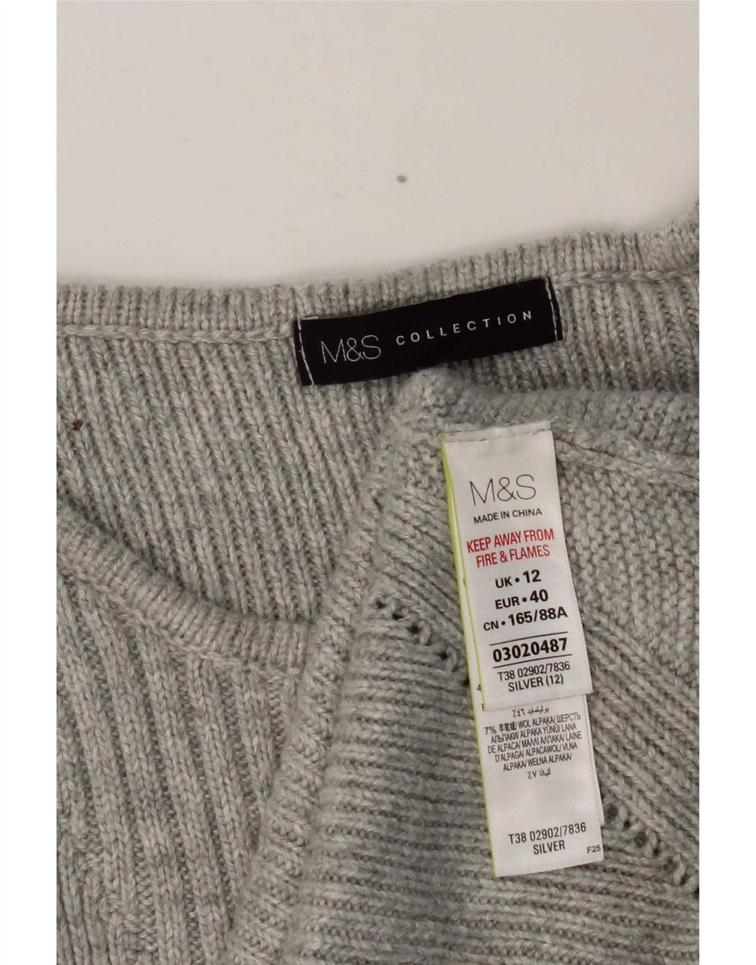 Marks & Spencer ženski džemper s veznim izrezom UK 12 Srednje srebrni