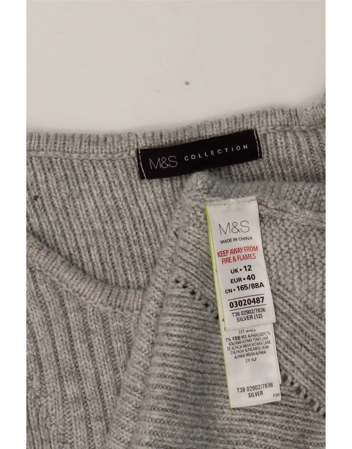 Marks & Spencer ženski džemper s veznim izrezom UK 12 Srednje srebrni