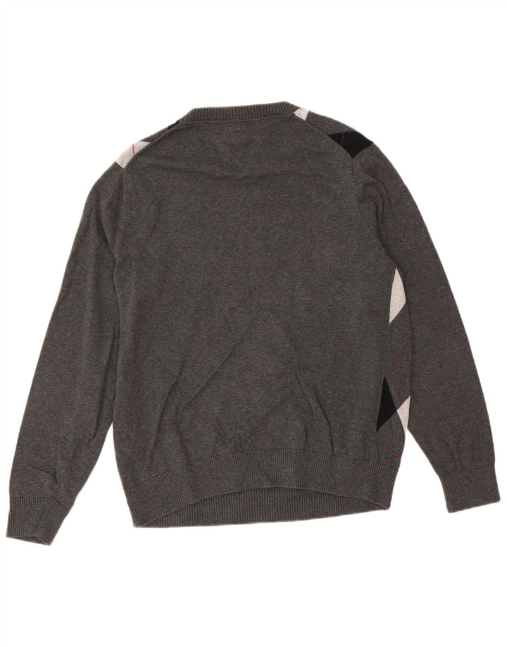 Tommy Hilfiger muški džemper s V-izrezom Srednje sivi Argyle/Diamond Pamuk