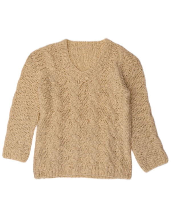 Vintage Womens V-Neck Jumper Sweater UK 14 Medium Beige