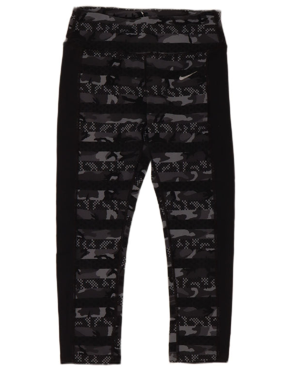 Nike Ženske Dri Fit Capri Leggings UK 8 Male crne kamuflažne najlonske