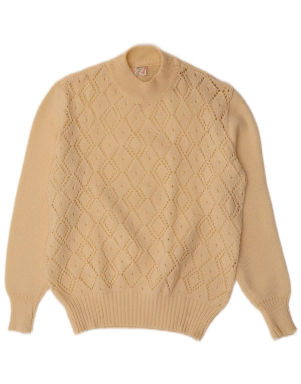 VINTAGE ženski džemper s kornjačičastim ovratnikom UK 10 Small Off White