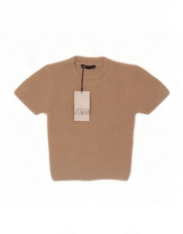 Zara ženski pulover kratkih rukava s okruglim izrezom UK 8 Small Beige