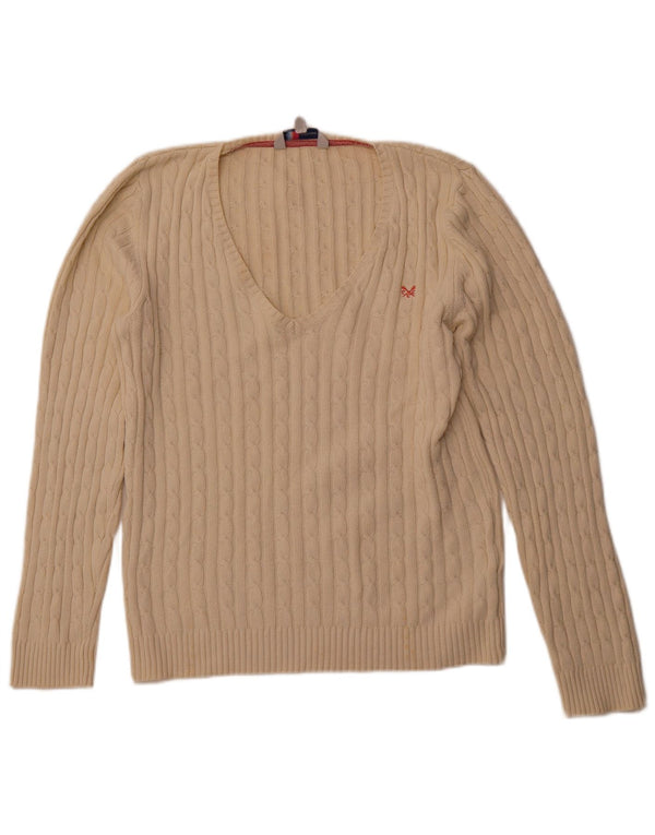 CREW CLOTHING Ženski džemper s V-izrezom UK 18 XL sivobijeli pamuk