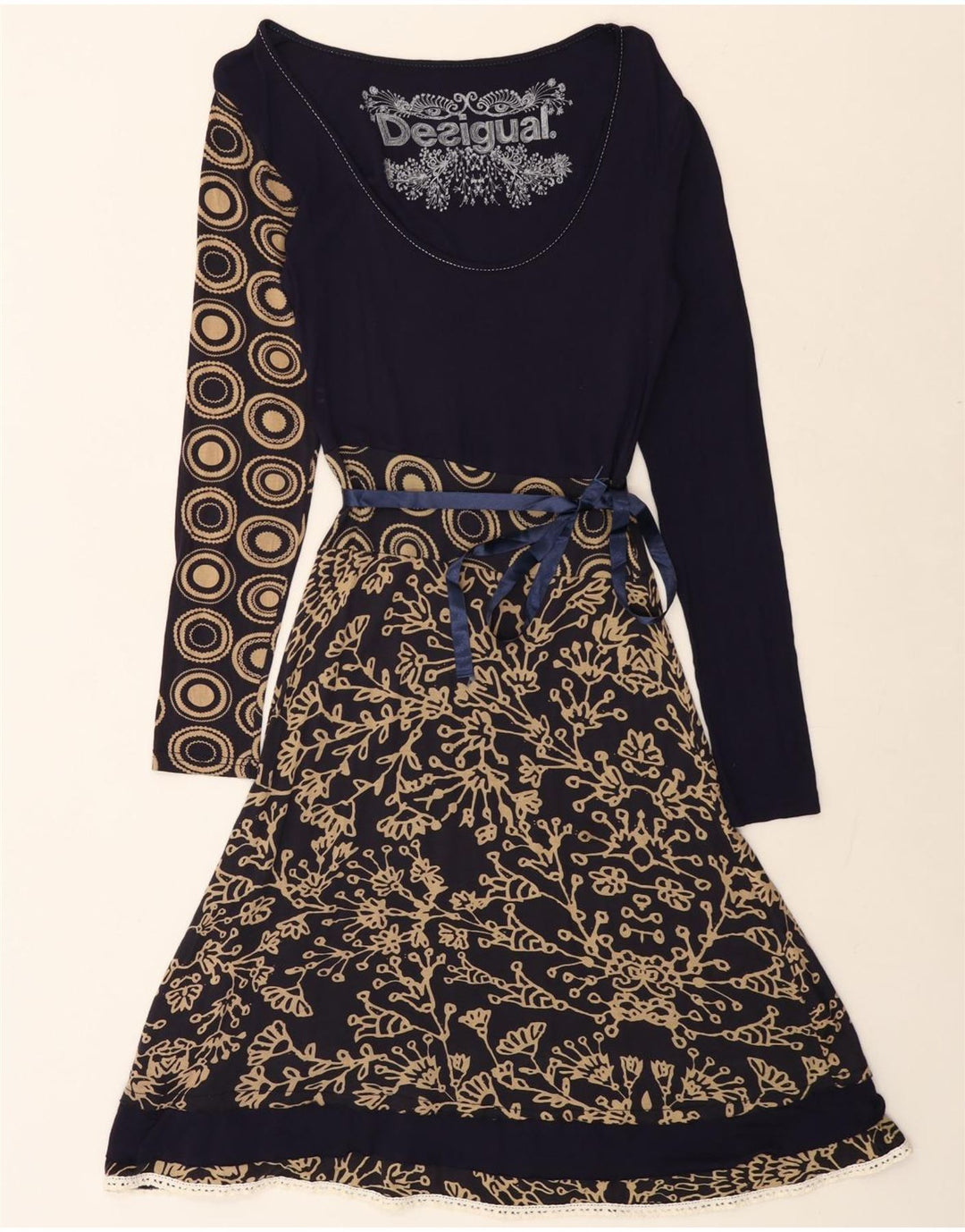 DESIGUAL Ženska grafička haljina A-kroja UK 12 srednje tamnoplava cvjetna