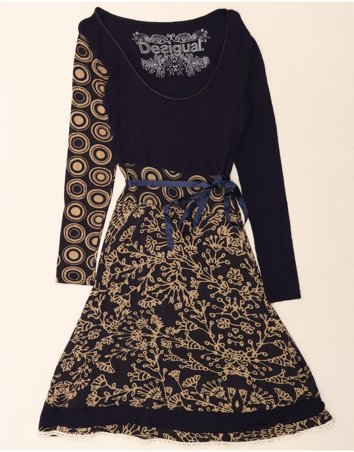 DESIGUAL Ženska grafička haljina A-kroja UK 12 srednje tamnoplava cvjetna