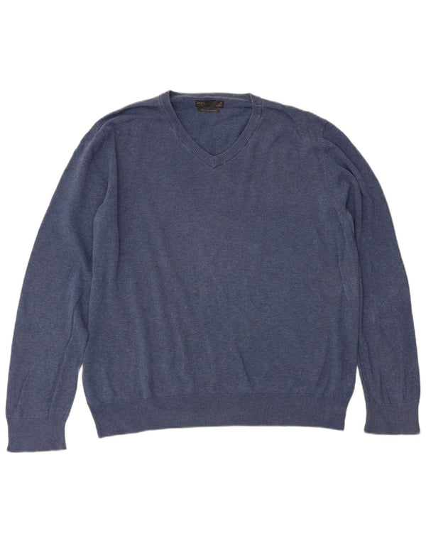 Marks & Spencer Mens V-Neck Jumper Sweater XL Navy Blue Cotton