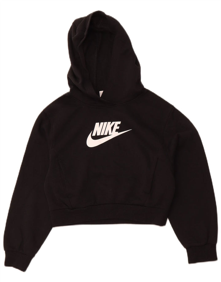 NIKE Girls Crop Graphic majica s kapuljačom 10-11 godina Srednje crni pamuk