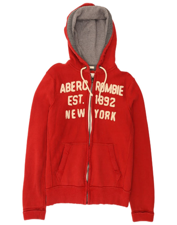 Abercrombie & Fitch muška pulover s kapuljačom s patentnim zatvaračem, srednji crveni pamuk