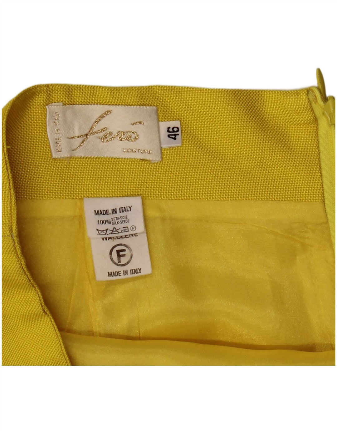 Vintage ženski dvodijelni komplet suknji s 4 gumba IT 46 Large W32 Žuta svila