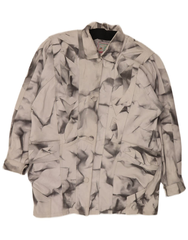 VINTAGE ženski kožni kaput širokog kroja UK 20 2XL sivi geometrijski