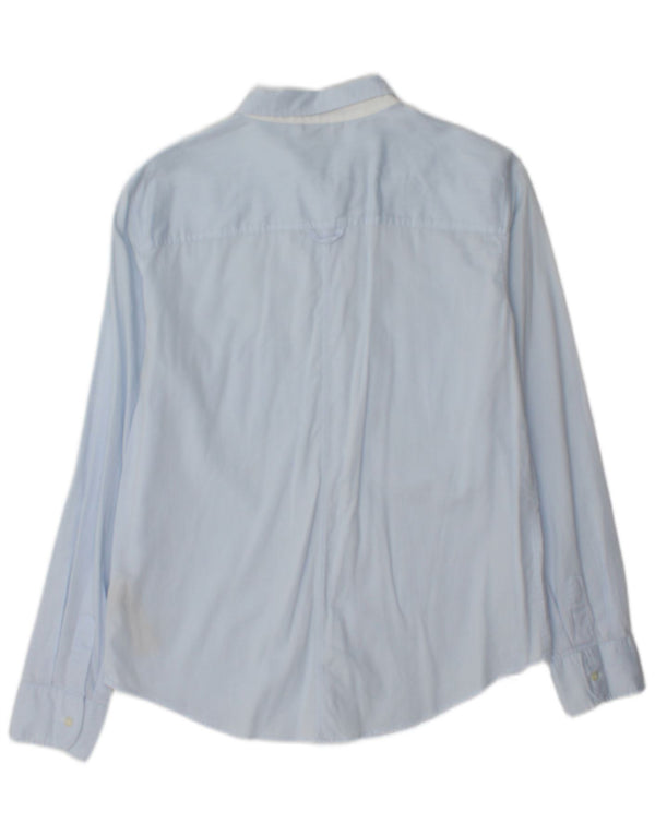 Massimo Dutti Womens Shirt Size 42 Large Blue Pinstripe Cotton
