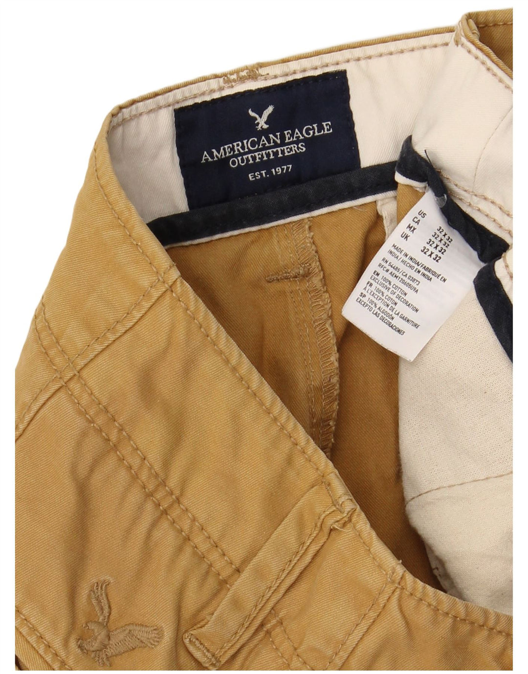 AMERICAN EAGLE Muške ravne chino hlače W32 L32 Smeđi pamuk