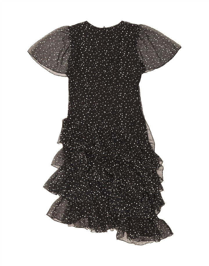 YESSICA Womens Ruffle Asymmetrical Dress EU 36 Small Black Spotted Vintage Yessica and Second-Hand Yessica from Messina Hembry 
