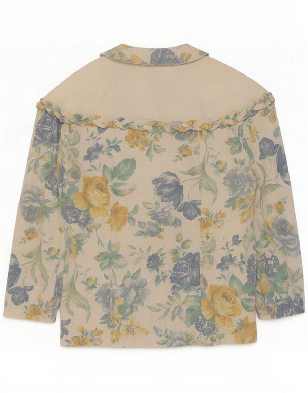 Vintage ženska košulja bluza 3/4 rukava UK 14 Srednje bijela cvjetna