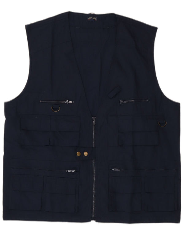 Vintage Mens Utility Gilet UK 42 XL Navy Blue Polyester