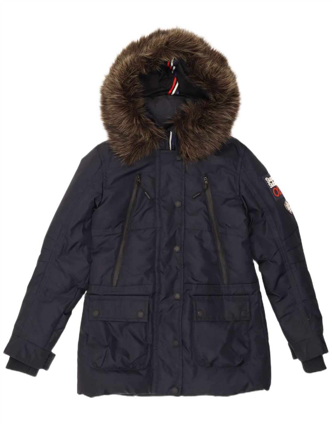 Superdry ženska jakna s kapuljačom i podstavljenom grafikom UK 12 srednje tamnoplavi najlon