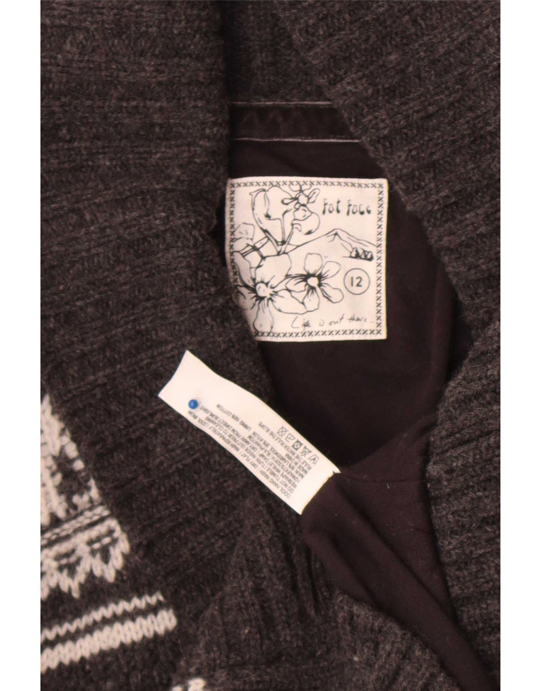 Fat Face ženski kardigan džemper UK 12 srednje sivi Fair Isle Lambswool