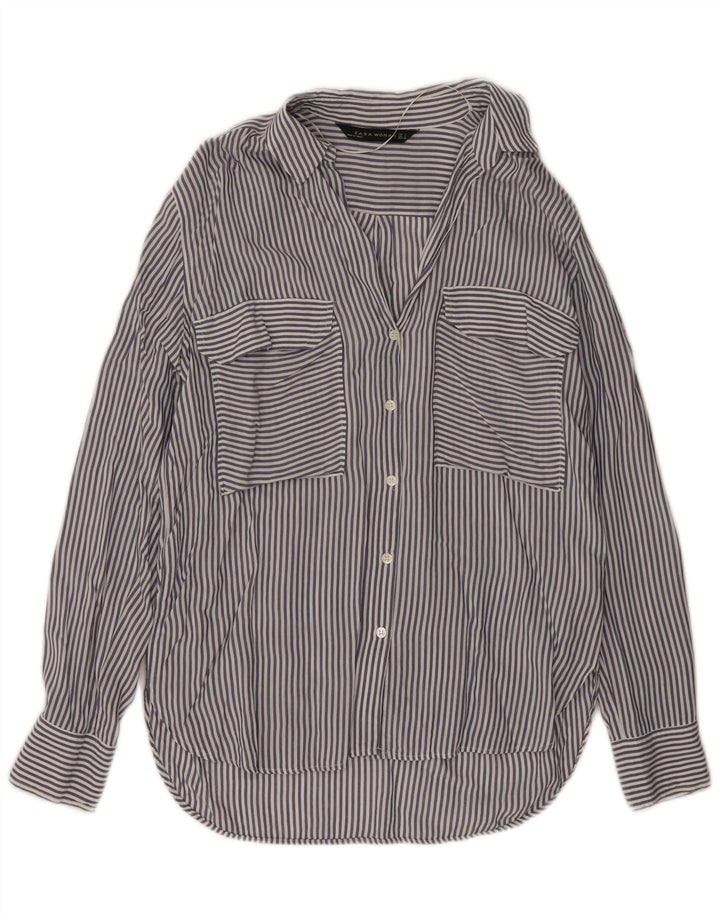 ZARA Womens Shirt UK 10 Small Blue Pinstripe Vintage Zara and Second-Hand Zara from Messina Hembry 