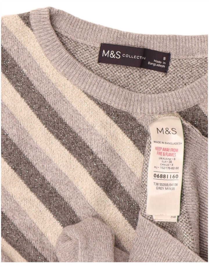 Marks & Spencer ženski džemper s okruglim izrezom UK 8 male sive pruge