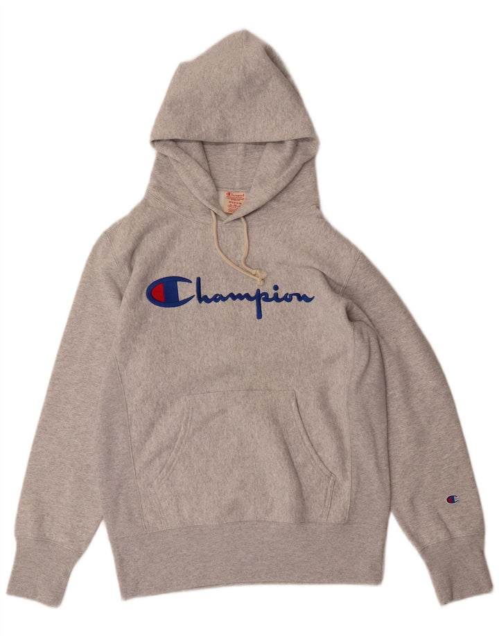 CHAMPION Mens Graphic Hoodie Jumper Medium Grey Cotton