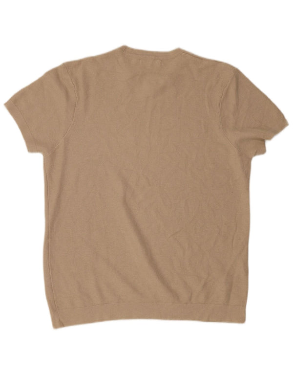 Zara Mens Short Sleeve Crew Neck Jumper Sweater Medium Beige