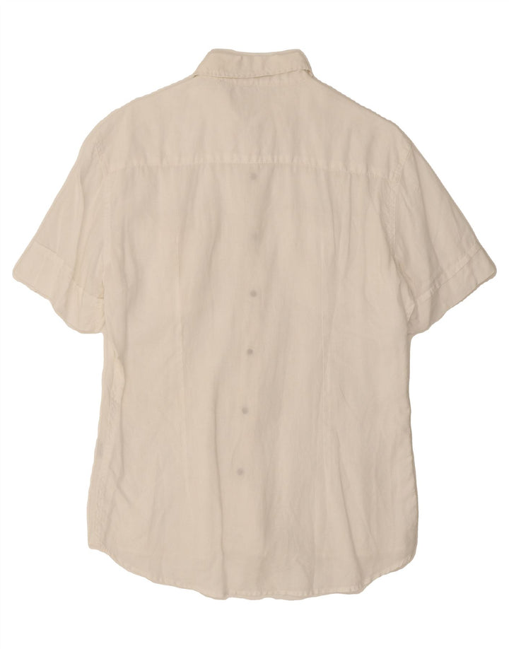 VINTAGE Mens Graphic Short Sleeve Shirt Large White Linen Vintage Vintage and Second-Hand Vintage from Messina Hembry 