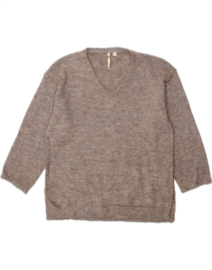 WHITE STUFF Womens V-Neck Jumper Sweater UK 12 Medium Grey Wool Vintage White Stuff and Second-Hand White Stuff from Messina Hembry 