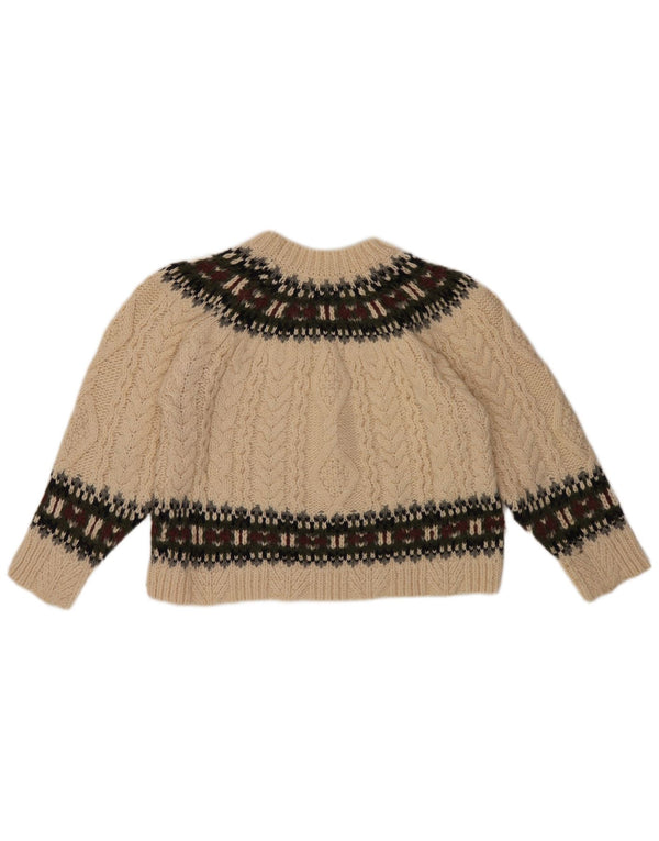 Zara Womens Crop Boat Neck Jumper Sweater UK 14 Medium Beige Fair Isle