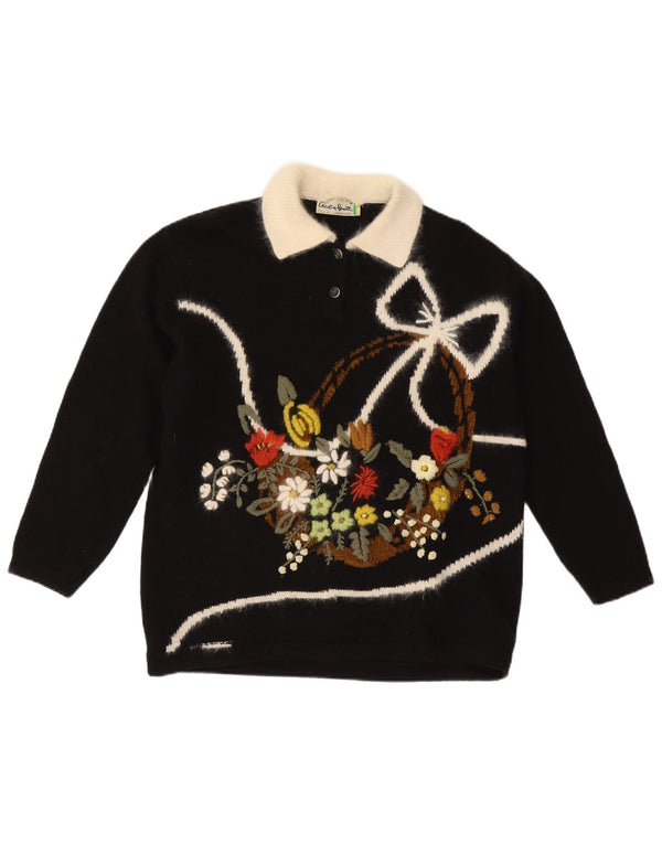 CECILIA BENETTI Ženski pulover s polo izrezom UK 14 Srednje crni cvjetni