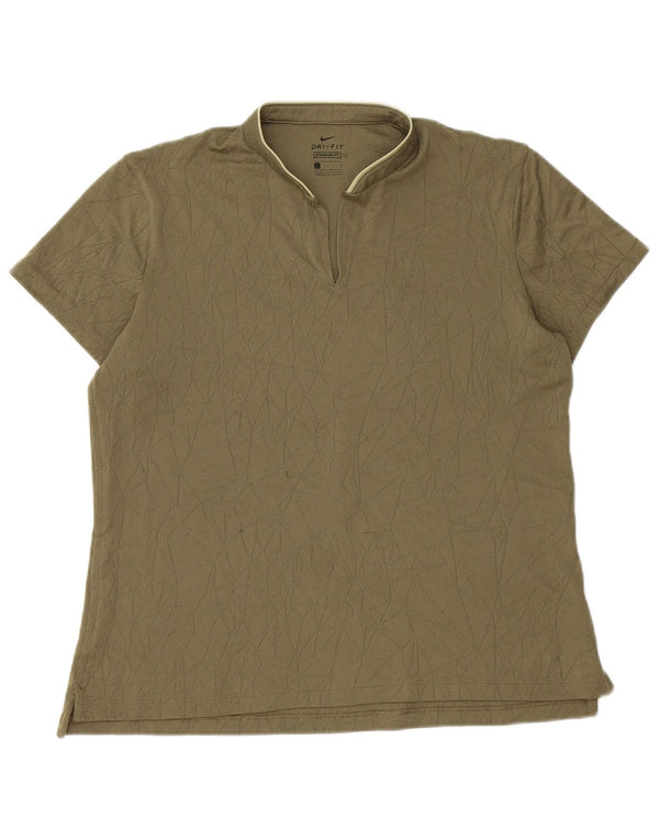 Nike Womens Dri Fit Standard Fit Polo Shirt UK 16 Large Khaki Geometric